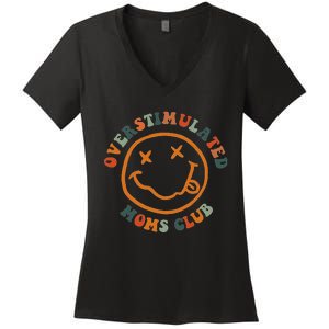 Overstimulated Moms Club Retro Groovy On Back Women's V-Neck T-Shirt