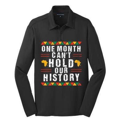 One Month Can't Hold Our History African BHM Silk Touch Performance Long Sleeve Polo