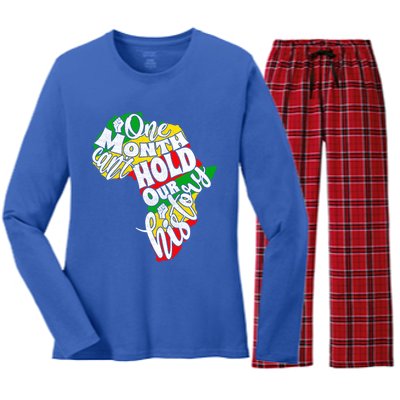 One Month Can't Hold Our History Juneteenth Africa American Cool Gift Women's Long Sleeve Flannel Pajama Set 