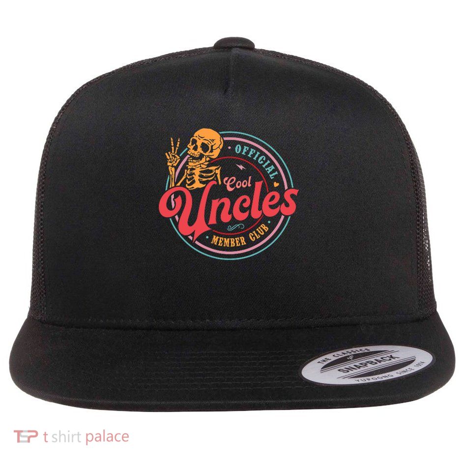 Official Member Cool Uncles Club Skeleton Father's Day Flat Bill Trucker Hat