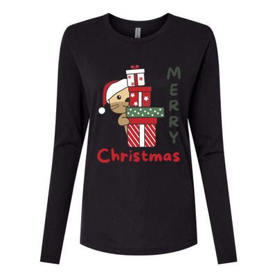 Otter Merry Christmas Festive Season Otter Gift Womens Cotton Relaxed Long Sleeve T-Shirt