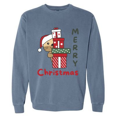 Otter Merry Christmas Festive Season Otter Gift Garment-Dyed Sweatshirt