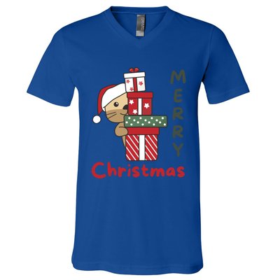 Otter Merry Christmas Festive Season Otter Gift V-Neck T-Shirt