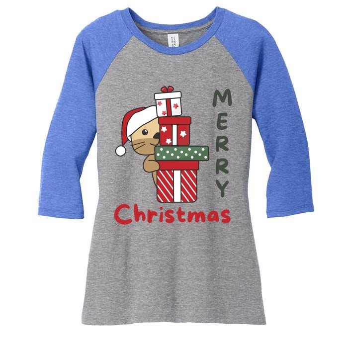 Otter Merry Christmas Festive Season Otter Gift Women's Tri-Blend 3/4-Sleeve Raglan Shirt