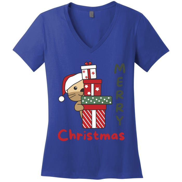 Otter Merry Christmas Festive Season Otter Gift Women's V-Neck T-Shirt