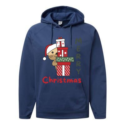 Otter Merry Christmas Festive Season Otter Gift Performance Fleece Hoodie