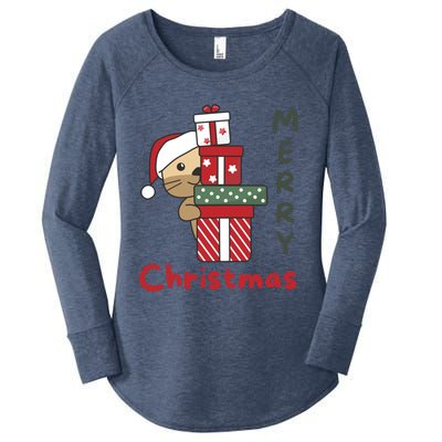 Otter Merry Christmas Festive Season Otter Gift Women's Perfect Tri Tunic Long Sleeve Shirt