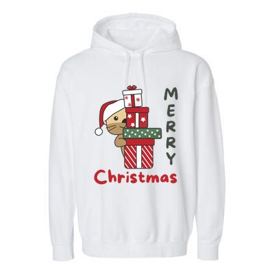 Otter Merry Christmas Festive Season Otter Gift Garment-Dyed Fleece Hoodie