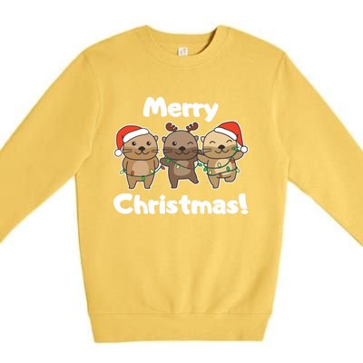 Otter Merry Christmas Winter Animals Otter Gift Premium Crewneck Sweatshirt