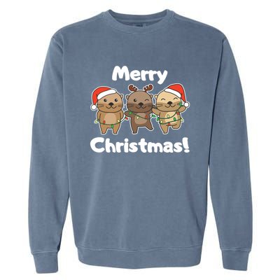 Otter Merry Christmas Winter Animals Otter Gift Garment-Dyed Sweatshirt