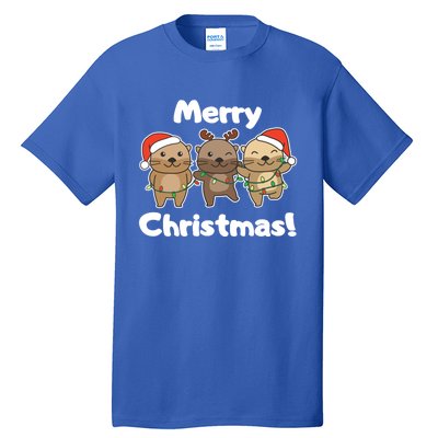 Otter Merry Christmas Winter Animals Otter Gift Tall T-Shirt