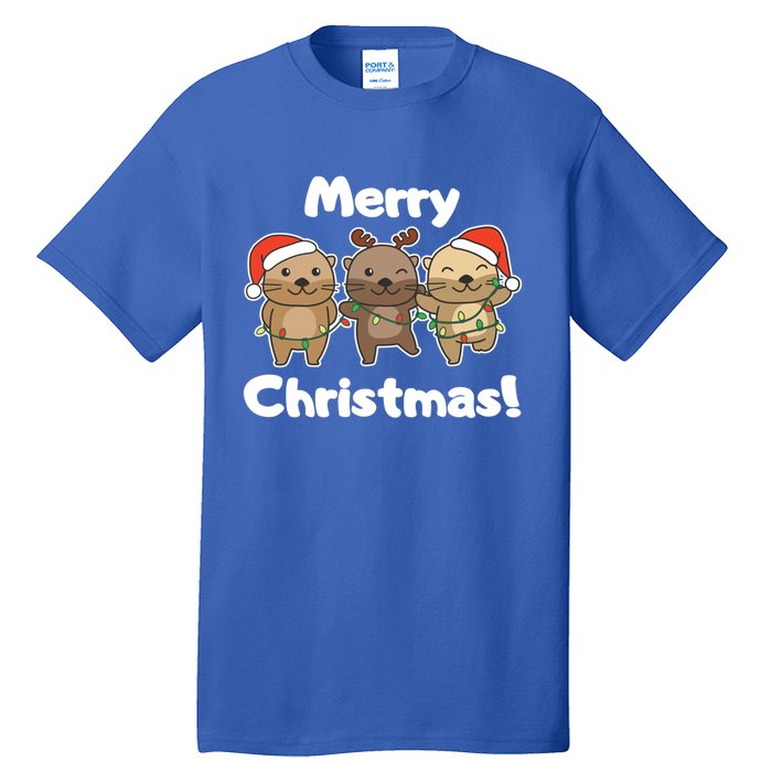 Otter Merry Christmas Winter Animals Otter Gift Tall T-Shirt