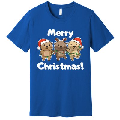 Otter Merry Christmas Winter Animals Otter Gift Premium T-Shirt