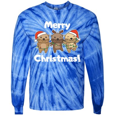 Otter Merry Christmas Winter Animals Otter Gift Tie-Dye Long Sleeve Shirt