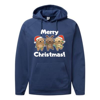 Otter Merry Christmas Winter Animals Otter Gift Performance Fleece Hoodie