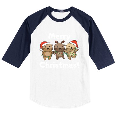 Otter Merry Christmas Winter Animals Otter Gift Baseball Sleeve Shirt