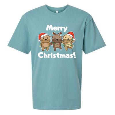 Otter Merry Christmas Winter Animals Otter Gift Sueded Cloud Jersey T-Shirt