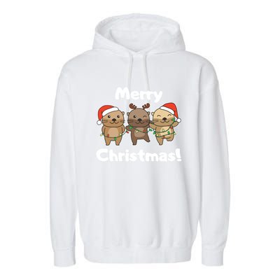 Otter Merry Christmas Winter Animals Otter Gift Garment-Dyed Fleece Hoodie