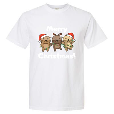 Otter Merry Christmas Winter Animals Otter Gift Garment-Dyed Heavyweight T-Shirt