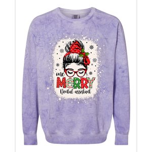 One Merry Dental Assistant Messy Bun Dental Nurse Christmas Colorblast Crewneck Sweatshirt