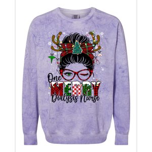 One Merry Dialysis Nurse Messy Bun Christmas Love Nurse Life Gift Colorblast Crewneck Sweatshirt