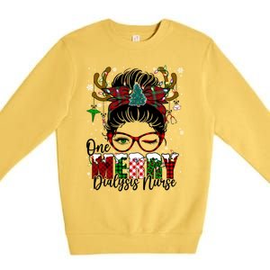 One Merry Dialysis Nurse Messy Bun Christmas Love Nurse Life Gift Premium Crewneck Sweatshirt