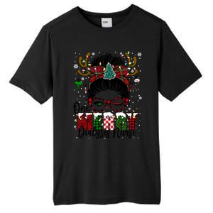 One Merry Dialysis Nurse Messy Bun Christmas Love Nurse Life Gift Tall Fusion ChromaSoft Performance T-Shirt