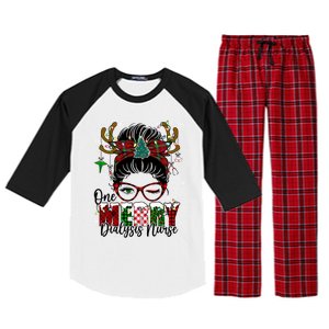 One Merry Dialysis Nurse Messy Bun Christmas Love Nurse Life Gift Raglan Sleeve Pajama Set