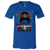 One Merry Dialysis Nurse Messy Bun Christmas Love Nurse Life Gift V-Neck T-Shirt