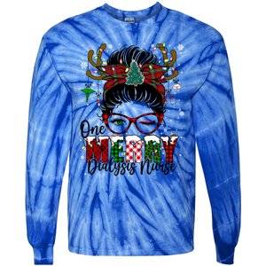 One Merry Dialysis Nurse Messy Bun Christmas Love Nurse Life Gift Tie-Dye Long Sleeve Shirt