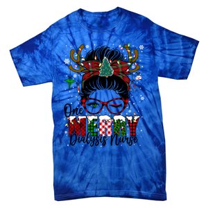 One Merry Dialysis Nurse Messy Bun Christmas Love Nurse Life Gift Tie-Dye T-Shirt