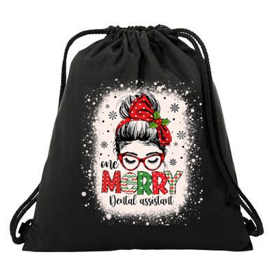 One Merry Dental Assistant Messy Bun Dental Nurse Christmas Drawstring Bag