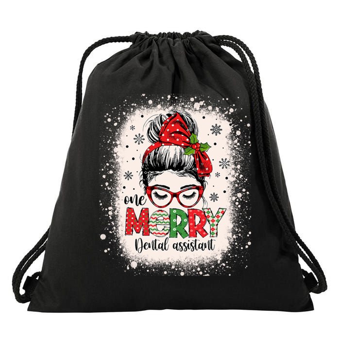 One Merry Dental Assistant Messy Bun Dental Nurse Christmas Drawstring Bag