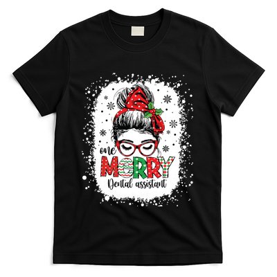 One Merry Dental Assistant Messy Bun Dental Nurse Christmas T-Shirt
