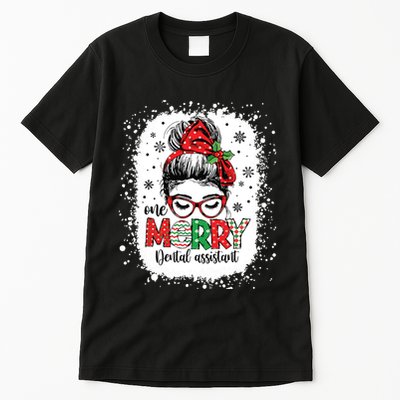 One Merry Dental Assistant Messy Bun Dental Nurse Christmas Tall T-Shirt