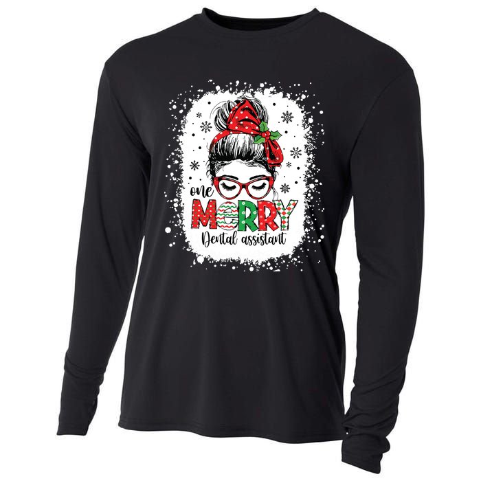 One Merry Dental Assistant Messy Bun Dental Nurse Christmas Cooling Performance Long Sleeve Crew