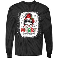 One Merry Dental Assistant Messy Bun Dental Nurse Christmas Tie-Dye Long Sleeve Shirt