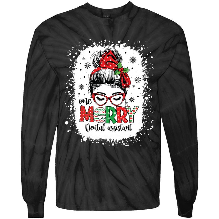 One Merry Dental Assistant Messy Bun Dental Nurse Christmas Tie-Dye Long Sleeve Shirt