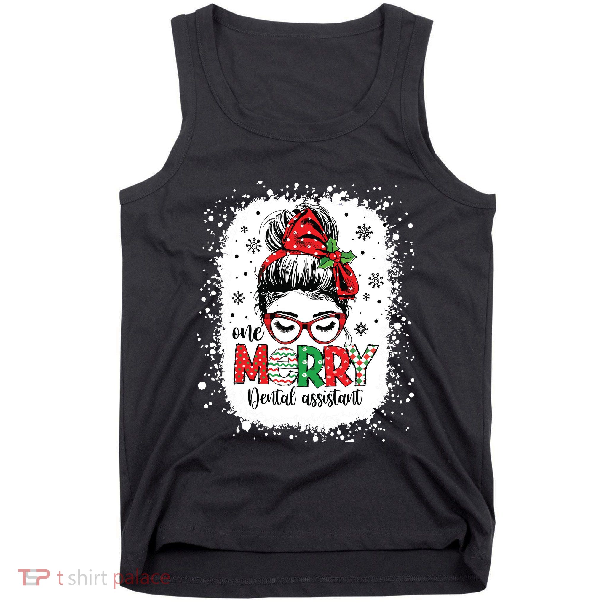 One Merry Dental Assistant Messy Bun Dental Nurse Christmas Tank Top