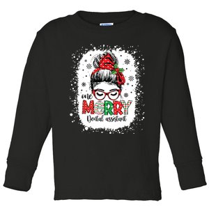 One Merry Dental Assistant Messy Bun Dental Nurse Christmas Toddler Long Sleeve Shirt