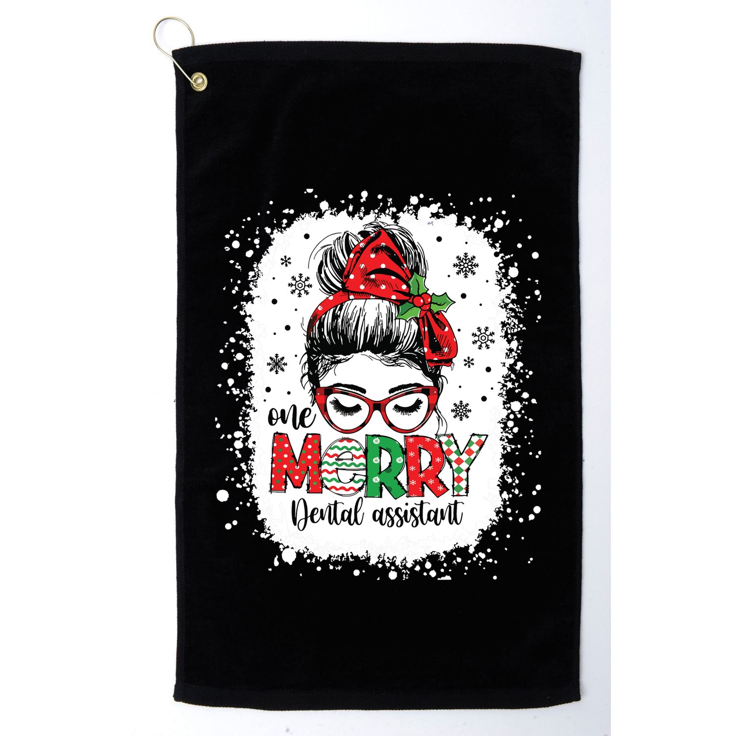 One Merry Dental Assistant Messy Bun Dental Nurse Christmas Golf Towel