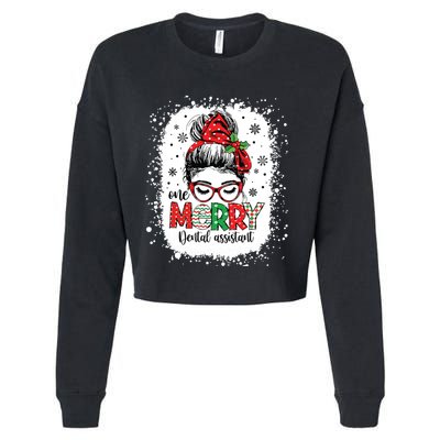 One Merry Dental Assistant Messy Bun Dental Nurse Christmas Cropped Pullover Crew