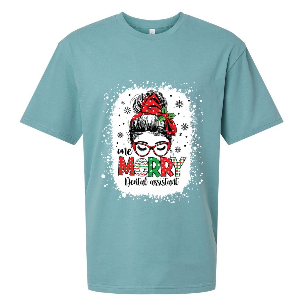 One Merry Dental Assistant Messy Bun Dental Nurse Christmas Sueded Cloud Jersey T-Shirt