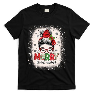One Merry Dental Assistant Messy Bun Dental Nurse Christmas T-Shirt