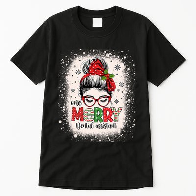 One Merry Dental Assistant Messy Bun Dental Nurse Christmas Tall T-Shirt