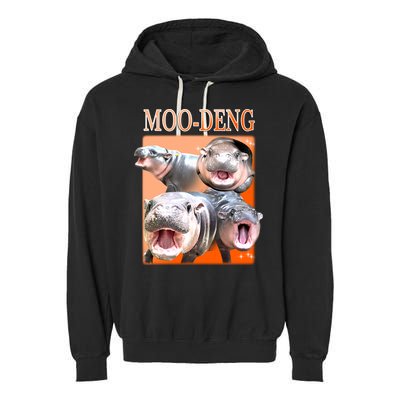 Orange Moo Deng Meme Hippo Garment-Dyed Fleece Hoodie