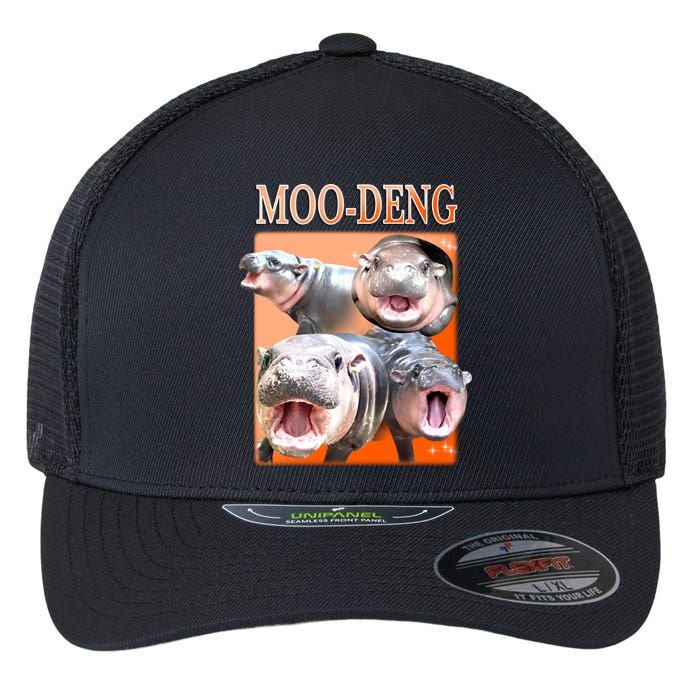 Orange Moo Deng Meme Hippo Flexfit Unipanel Trucker Cap
