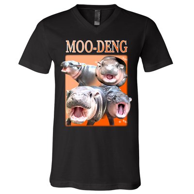 Orange Moo Deng Meme Hippo V-Neck T-Shirt