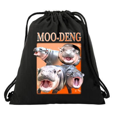 Orange Moo Deng Meme Hippo Drawstring Bag