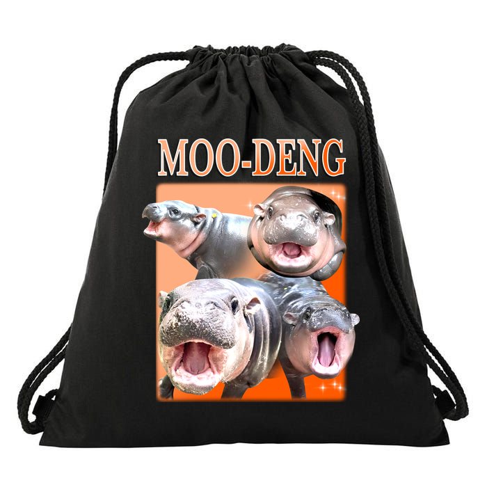 Orange Moo Deng Meme Hippo Drawstring Bag